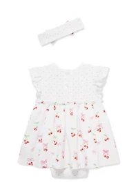 Baby Girls Cherry Bodysuit Dress and Headband Set