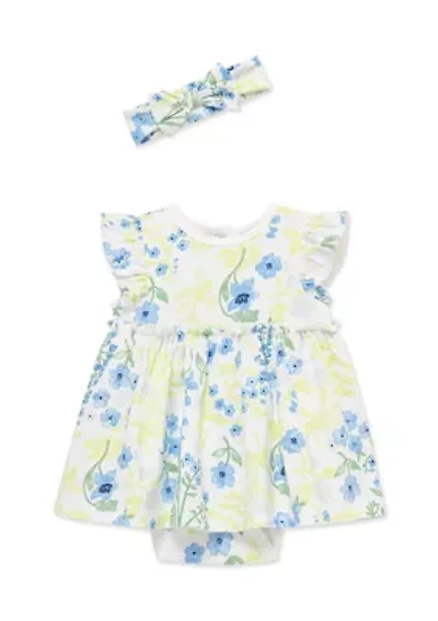 Baby Girls Bluebells Bodysuit Dress with Headband