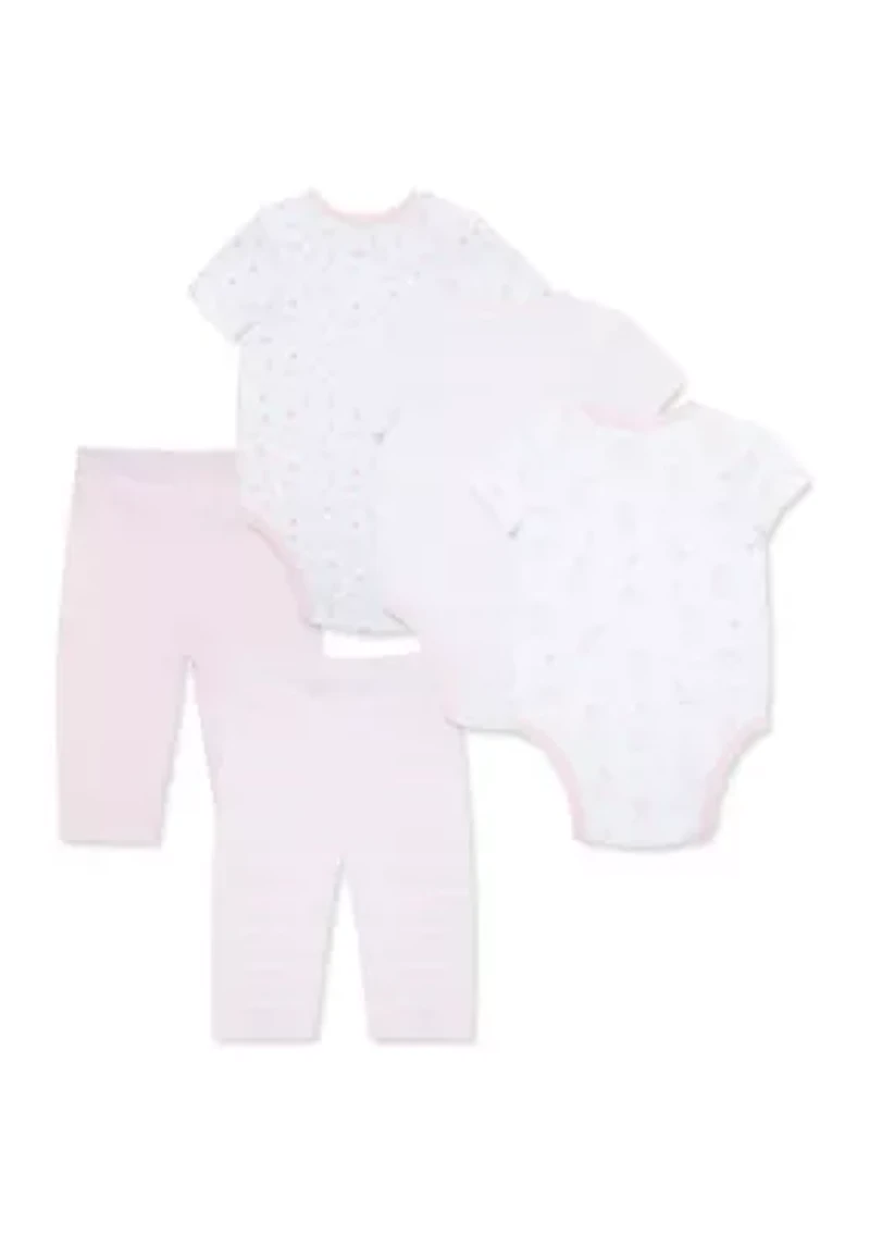 Baby Girls 5 Piece Spring Printed Bodysuit and Leggings Set