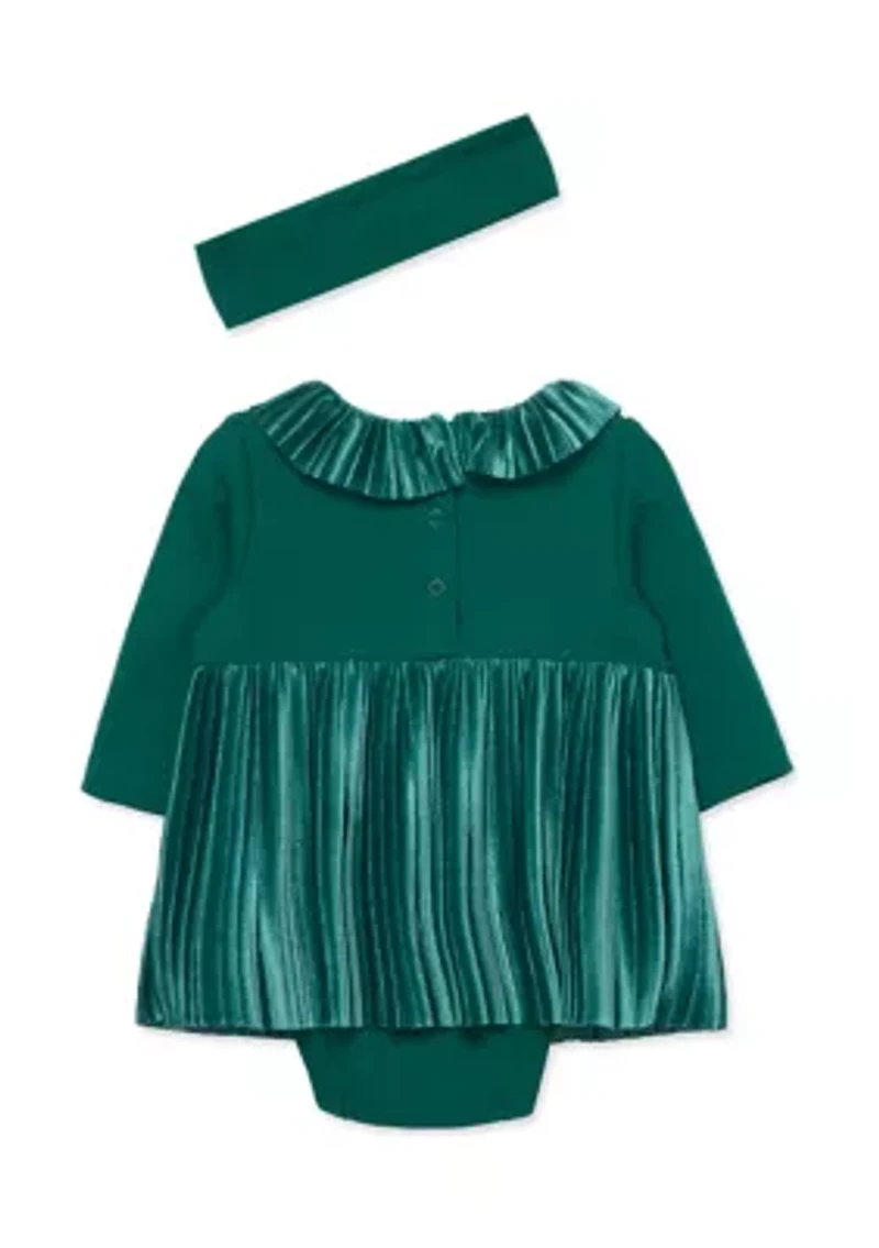Baby Girls Festive Bodysuit Dress Set with Headband