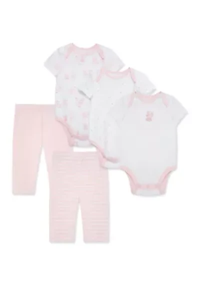 Baby Girls Bears 5 Piece Bodysuit and Pant Set