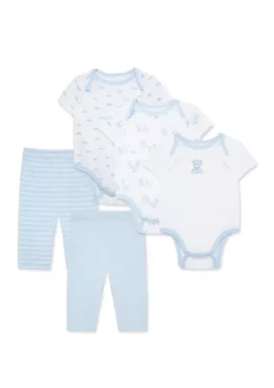 Baby Boys Bears 5 Piece Bodysuit and Pant Set