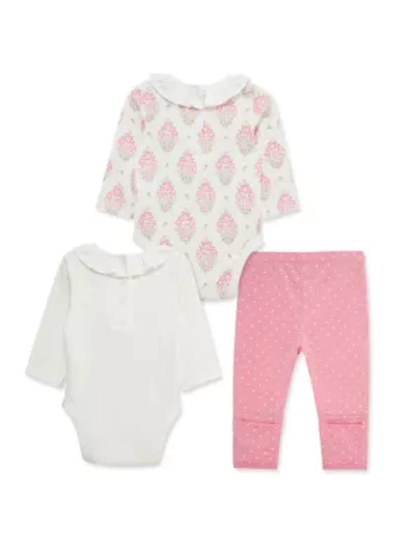 Baby Girls Floral 3 Piece Bodysuit Pant Set