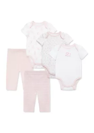 Baby Girls Puppies 5-Piece Bodysuit and Pants Set