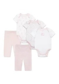Baby Girls Puppies 5-Piece Bodysuit and Pants Set