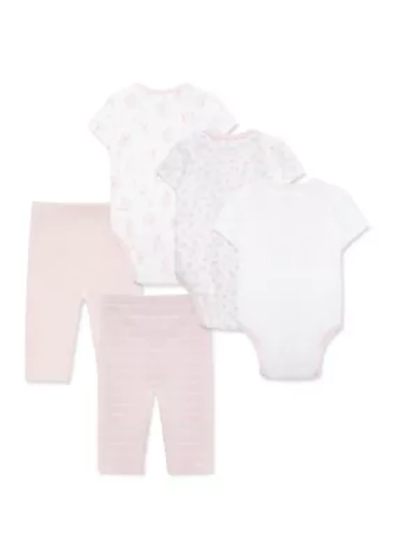 Baby Girls Puppies 5-Piece Bodysuit and Pants Set