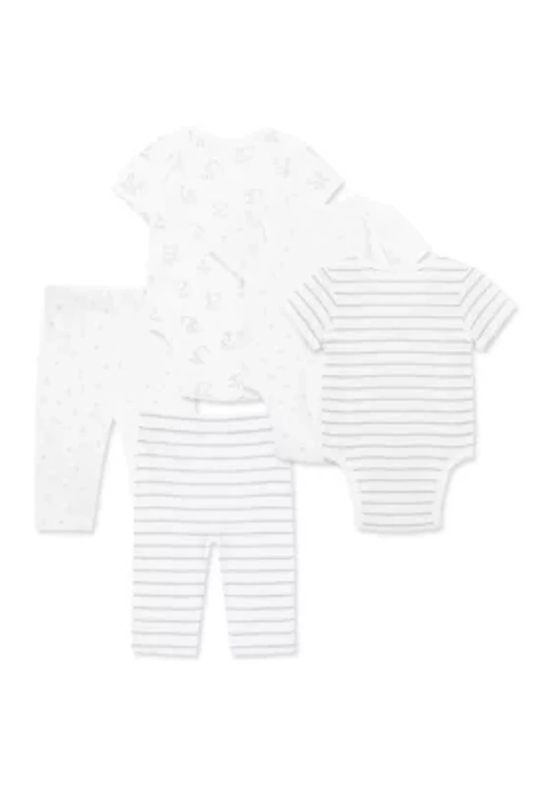 Baby Boys Elephants 5-Piece Bodysuit and Pants Set