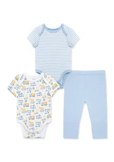 Baby Boys Truck Zone 3-Piece Bodysuit and Pants Set