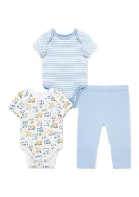 Baby Boys Truck Zone 3-Piece Bodysuit and Pants Set