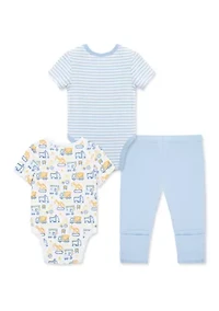 Baby Boys Truck Zone 3-Piece Bodysuit and Pants Set