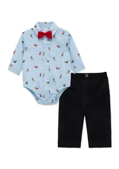 Baby Boys Party Pups Pant Set with Bow Tie