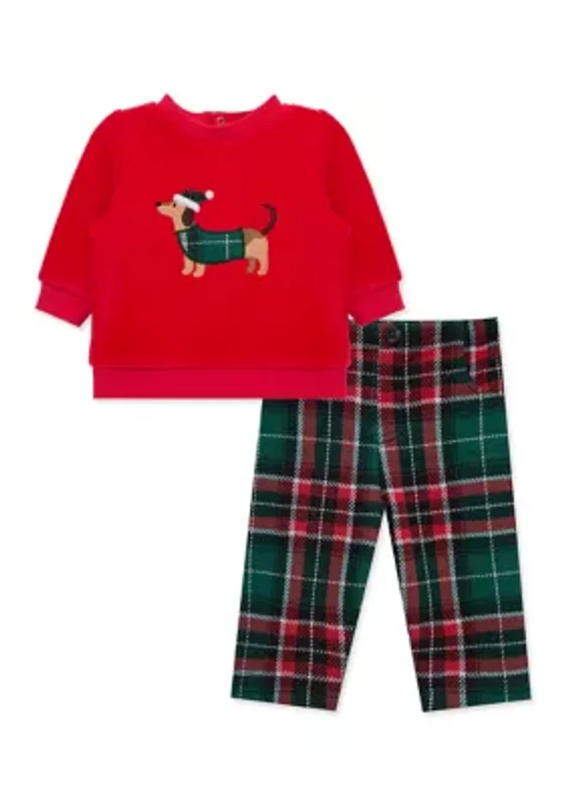 Baby Girls Plaid Puppy Pant Set
