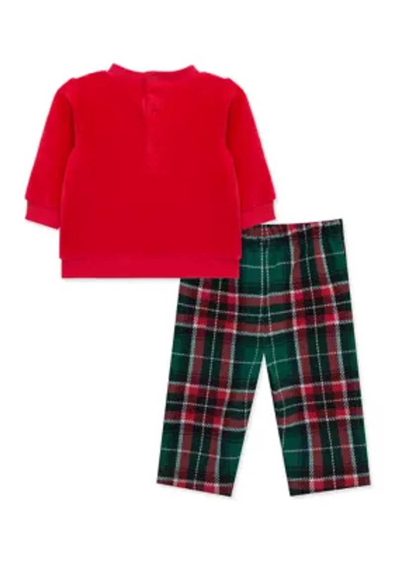 Baby Girls Plaid Puppy Pant Set