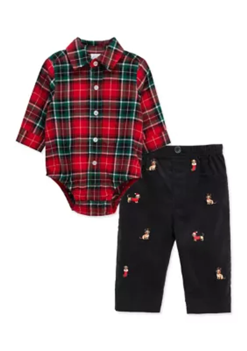 Baby Boys Pups Plaid Pants Set