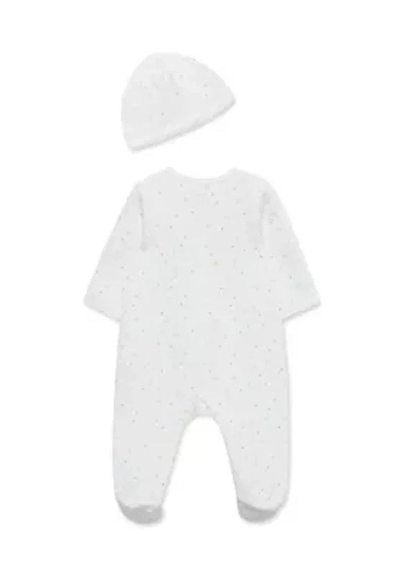 Baby Boys Cuddles Quilted Printed Footie Pajamas with Hat