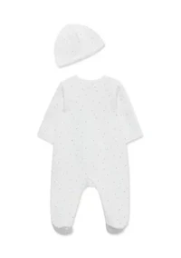 Baby Boys Cuddles Quilted Printed Footie Pajamas with Hat