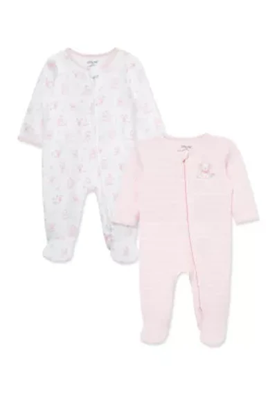 Baby Girls Puppies 2-Pack Footies Set