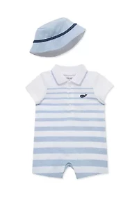 Baby Boys Striped Romper with Hat