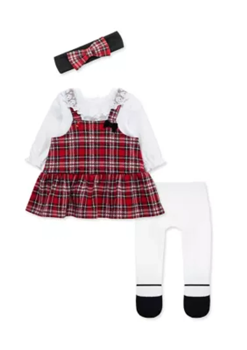 Baby Girls Plaid Jumper Set with Headband