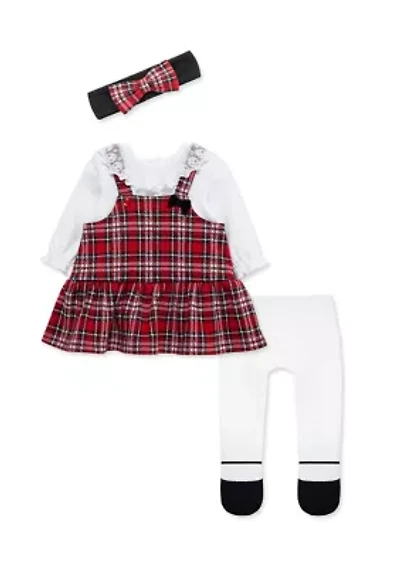 Baby Girls Plaid Jumper Set with Headband