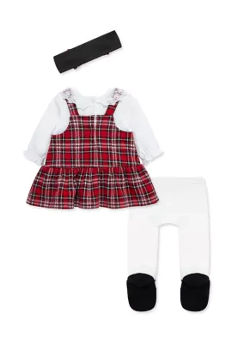 Baby Girls Plaid Jumper Set with Headband