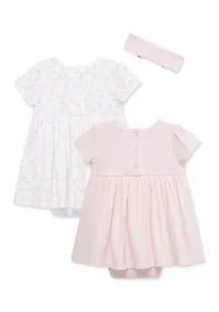 Baby Girls 2 Pack Bodysuit Dresses and Headband Set