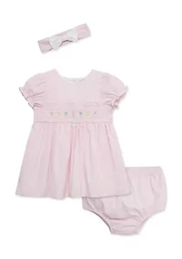 Baby Girls Smocked Dress Set with Headband