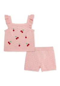 Baby Girls Cherry Pointelle Knit Set