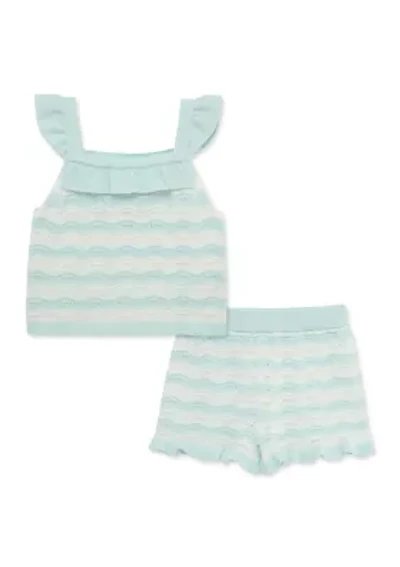 Baby Girls Aqua Pointelle Knit Set