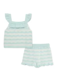 Baby Girls Aqua Pointelle Knit Set