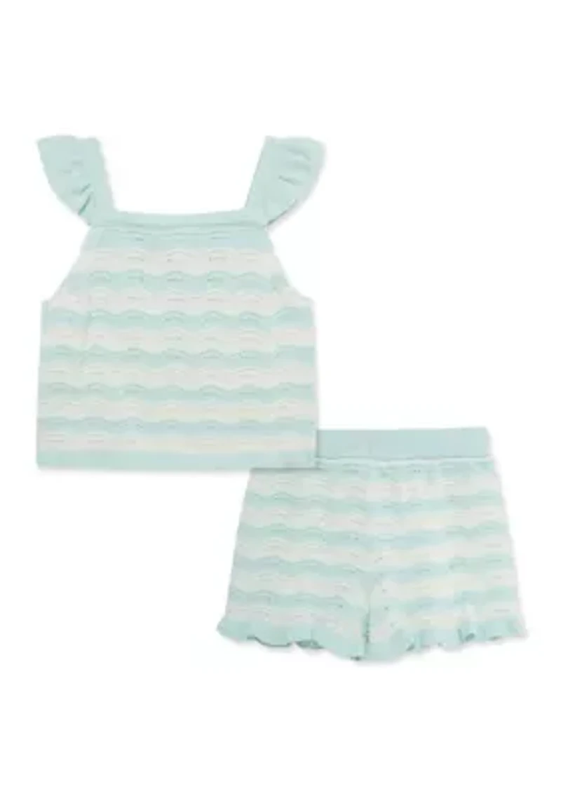 Baby Girls Aqua Pointelle Knit Set