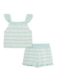 Baby Girls Aqua Pointelle Knit Set