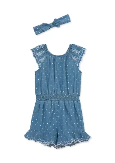 Baby Girls Chambray Woven Romper