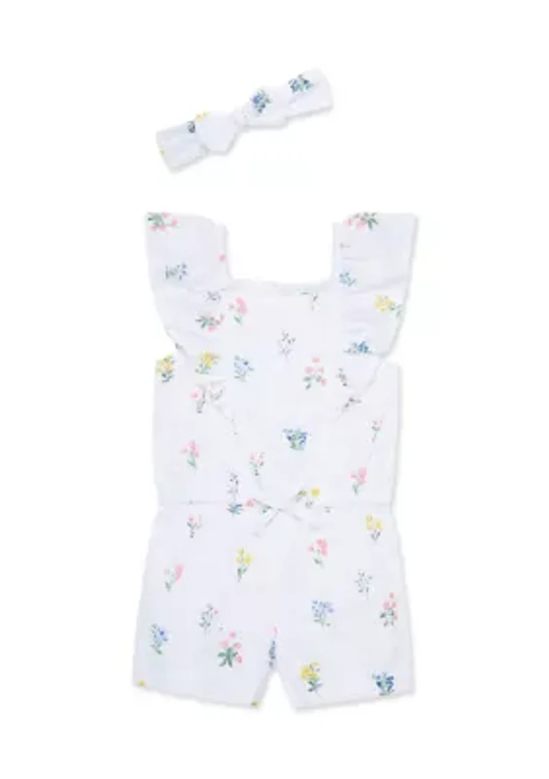 Baby Girls Garden Woven Romper with Headband