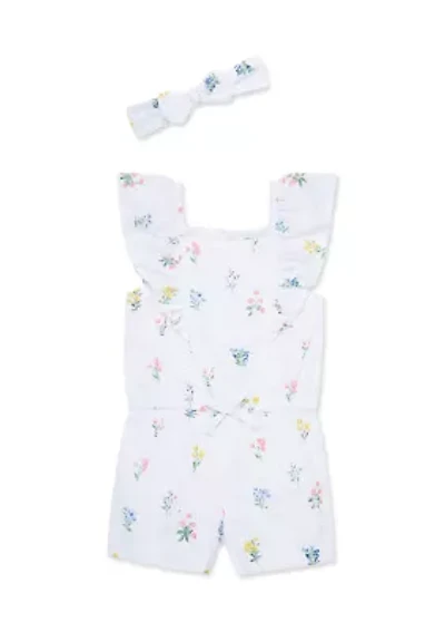 Baby Girls Garden Woven Romper with Headband