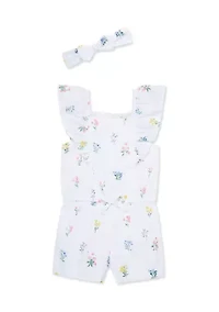 Baby Girls Garden Woven Romper with Headband