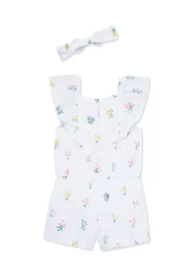 Baby Girls Garden Woven Romper with Headband