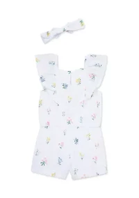 Baby Girls Garden Woven Romper with Headband