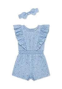 Baby Girls Romper Headband Set