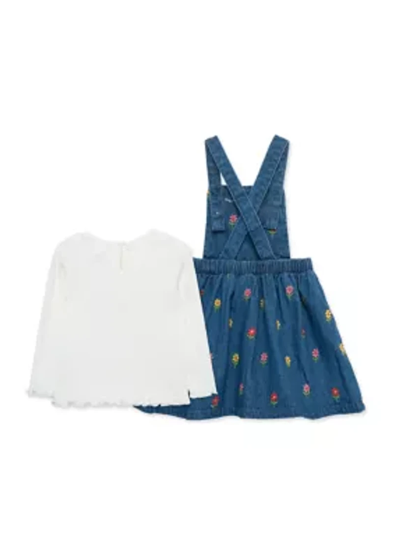 Girls Floral Printed Denim Jumper Set