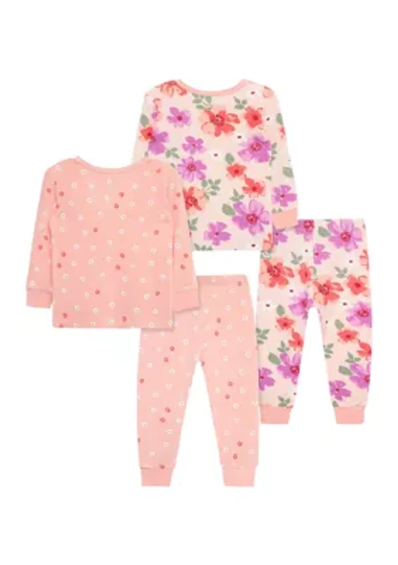 Baby Girls Floral 4 Piece Bamboo Pajama Set