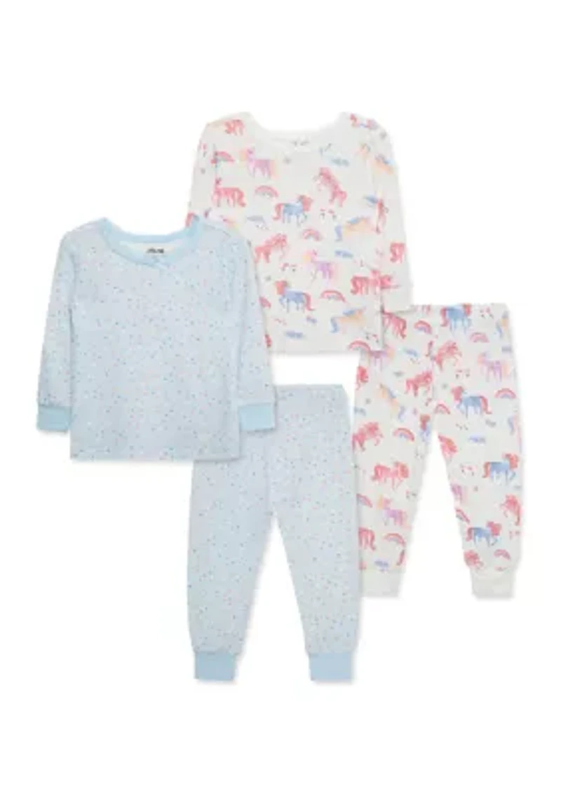 Baby Girls Unicorn 4 Piece Bamboo Printed Pajama Set