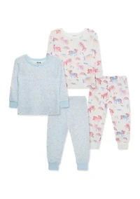 Baby Girls Unicorn 4 Piece Bamboo Printed Pajama Set