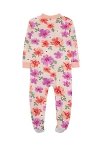Baby Girls Floral Printed Zip Front Bamboo Footie Pajamas