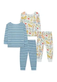 Baby Boys Puppy Printed 4 Piece Bamboo Pajama Set