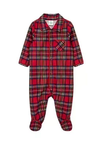 Boy Plaid Printed Footie Pajamas