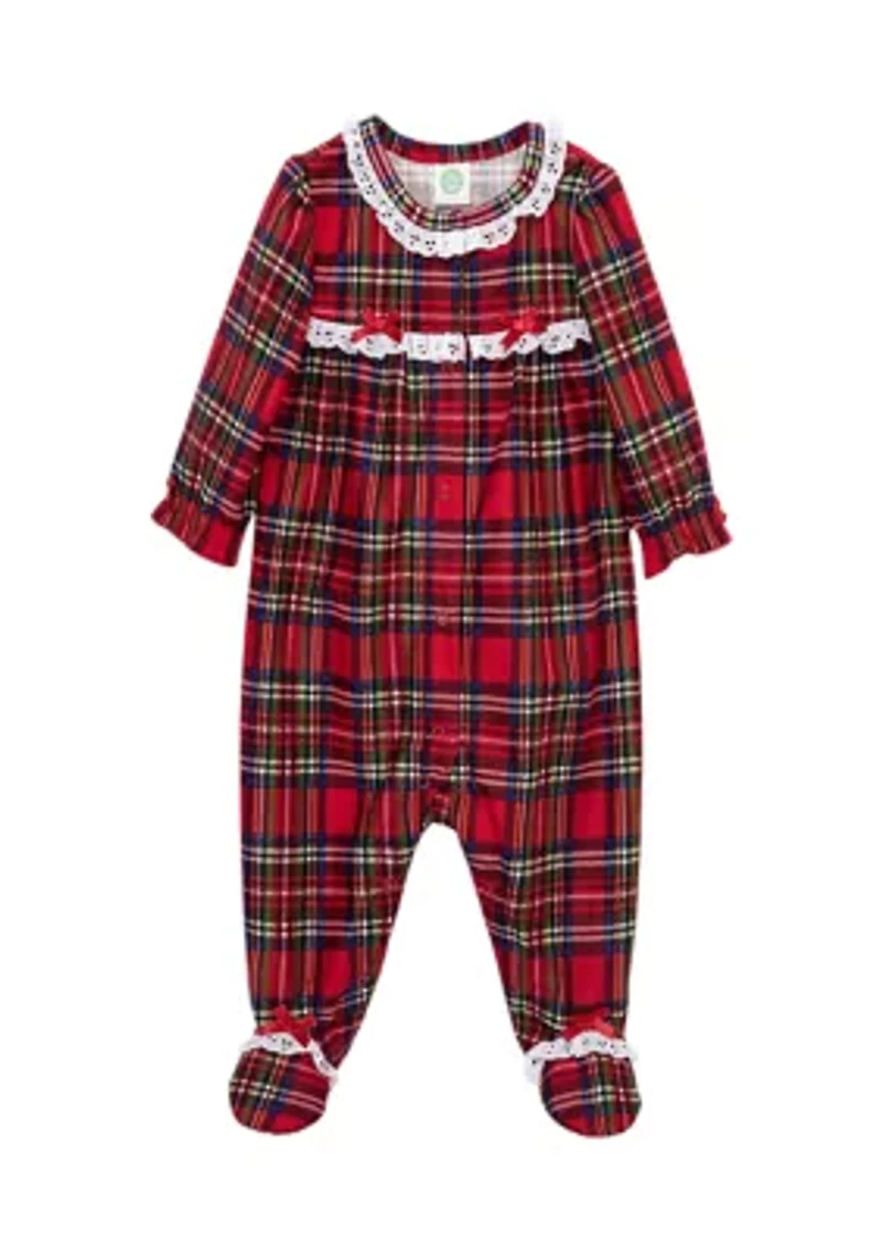 Baby Girls Plaid Printed Footie Pajamas