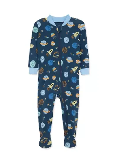 Baby Boys Space Printed Zip Front Footie Pajamas