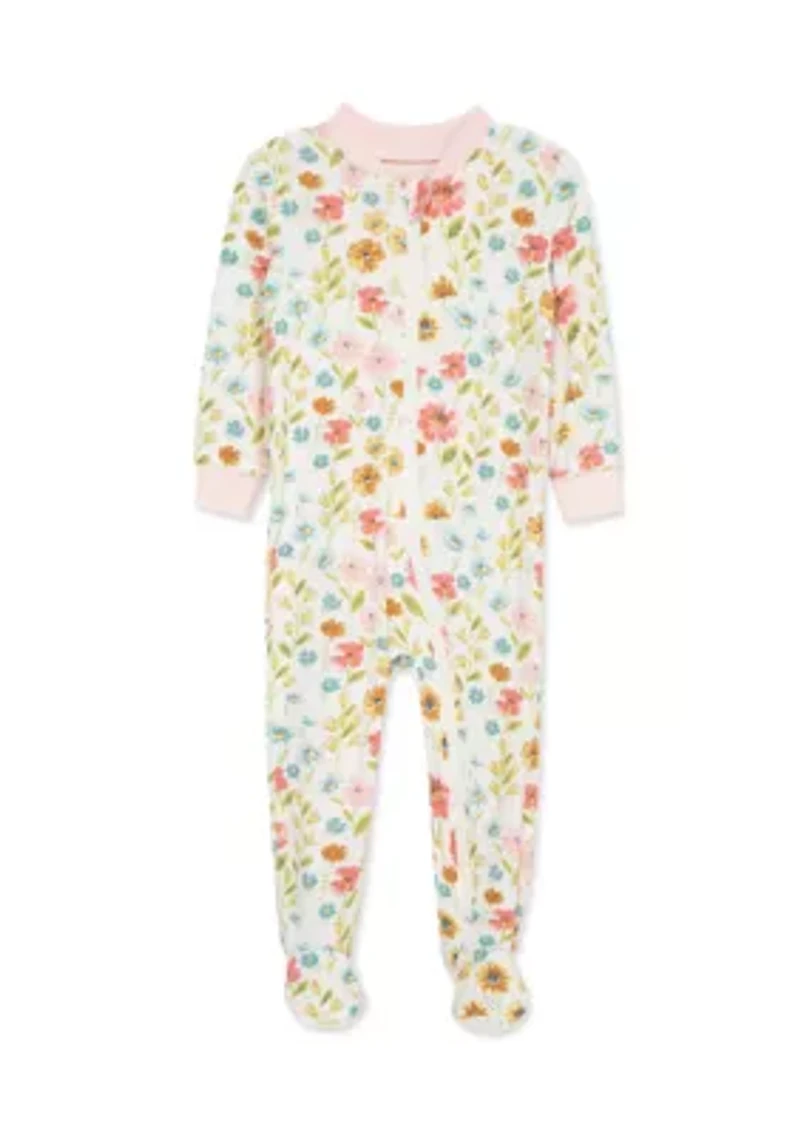 Baby Girls Floral Zip Front Footie Pajamas