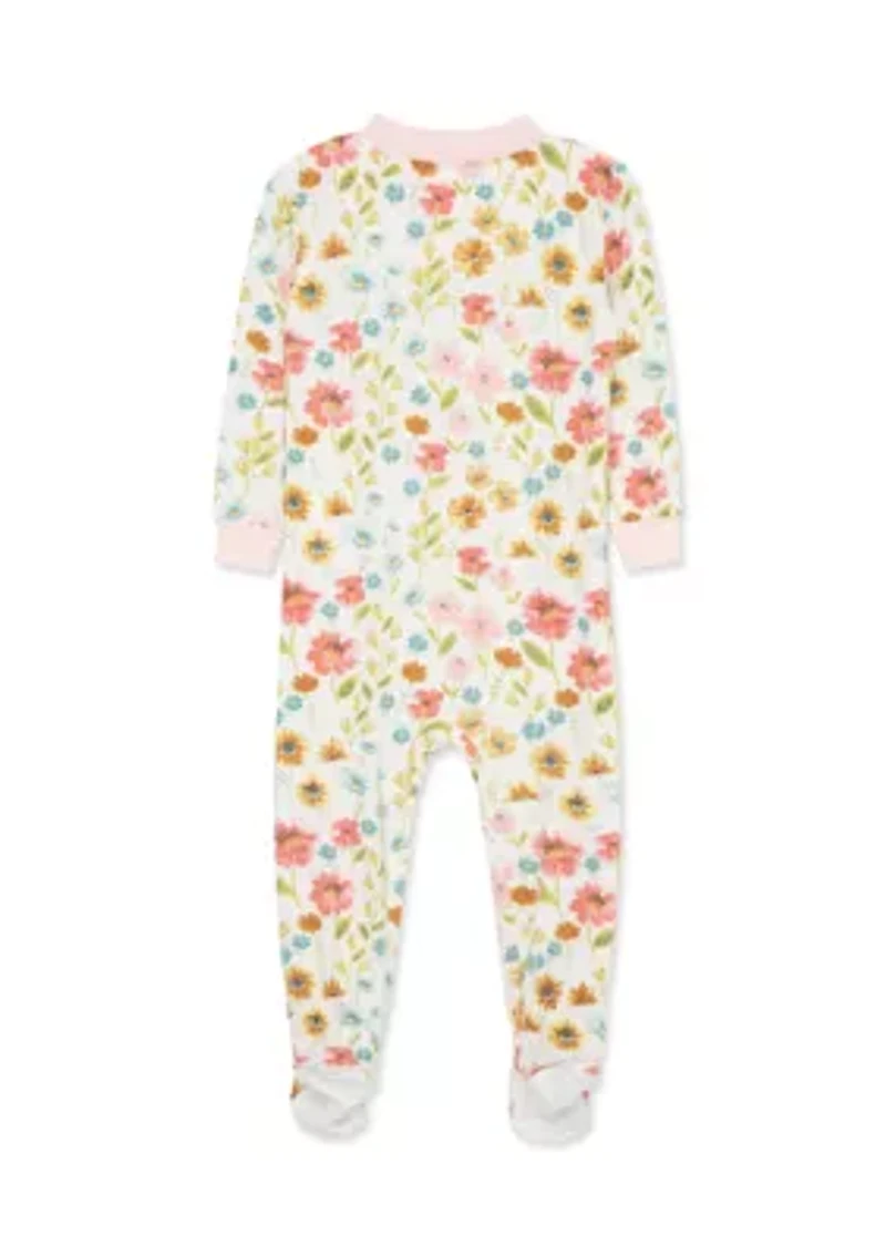 Baby Girls Floral Zip Front Footie Pajamas